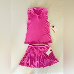 NWT GOTTEX 2 Piece Set, Hot Pink Polo Top Skort Skirt Golf Tennis Pickleball, S
